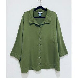 Fresh Produce Top Womens 3X Green Button Up Shacket Long Sleeve Layering Casual